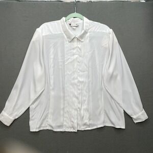 Courtney Rhodes Women Blouse White Polyester 18 Vintage Pintuck Pleated Silky